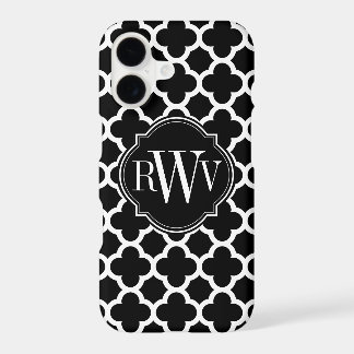 Quatrefoil Black and White Pattern Monogram iPhone 17 Case