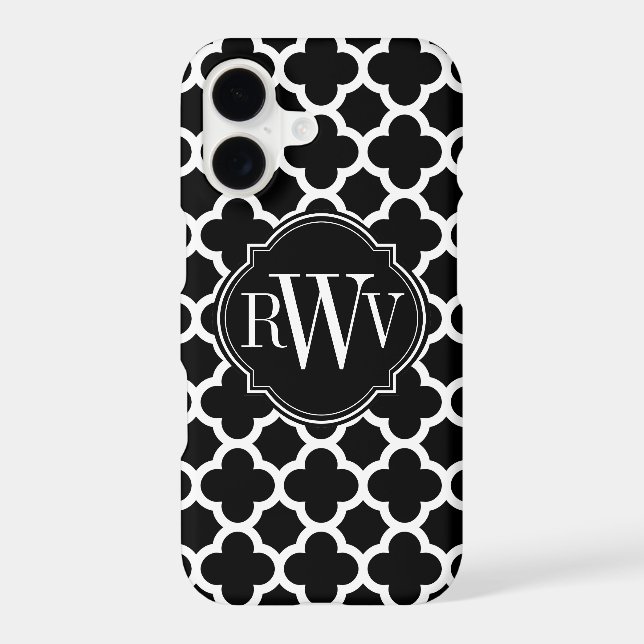 Quatrefoil Black and White Pattern Monogram Case-Mate iPhone Case (Back)