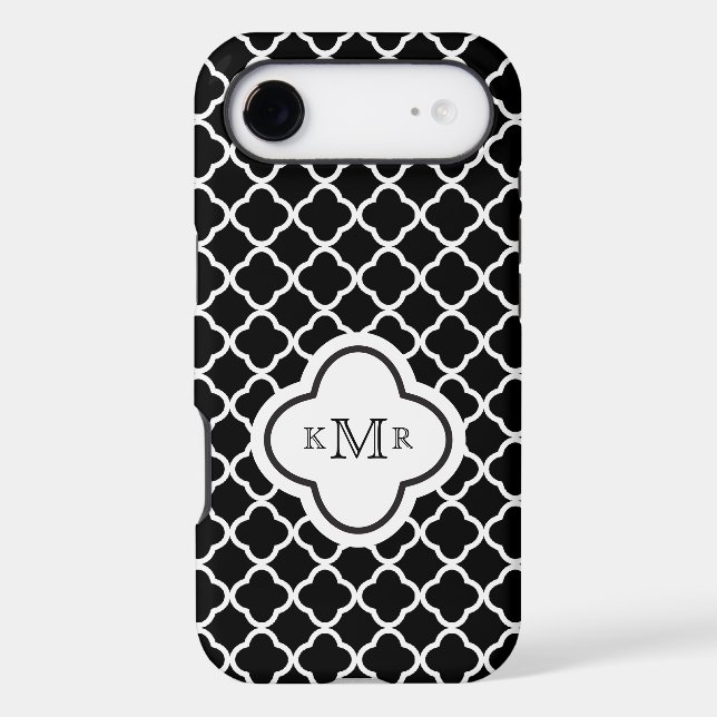 Quatrefoil Black White Pattern Stylish Monogram Case-Mate iPhone Case (Back)