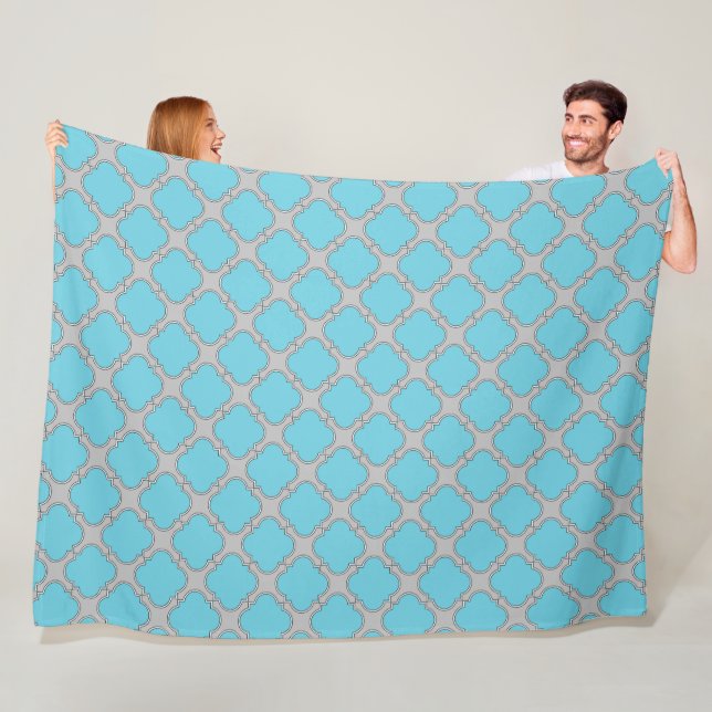 Quatrefoil blue and gray fleece blanket (In Situ)