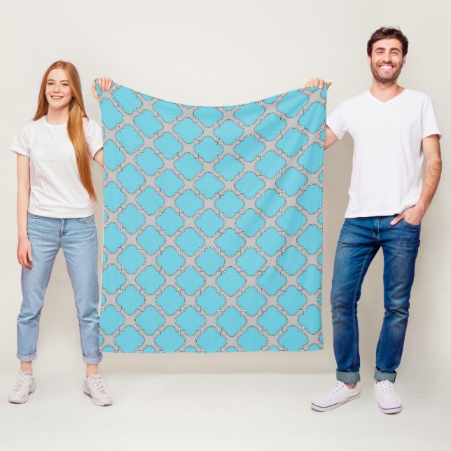 Quatrefoil blue and gray fleece blanket (In Situ)