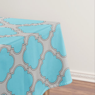 Quatrefoil blue and gray tablecloth