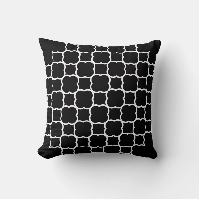 Quatrefoil Burgundy Black White Lattice Unique Throw Pillow (Front)