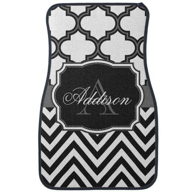 Quatrefoil Chevron Monogram Car Floor Mat (Front)