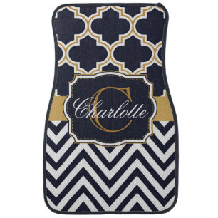 Quatrefoil Chevron Monogram Car Floor Mat