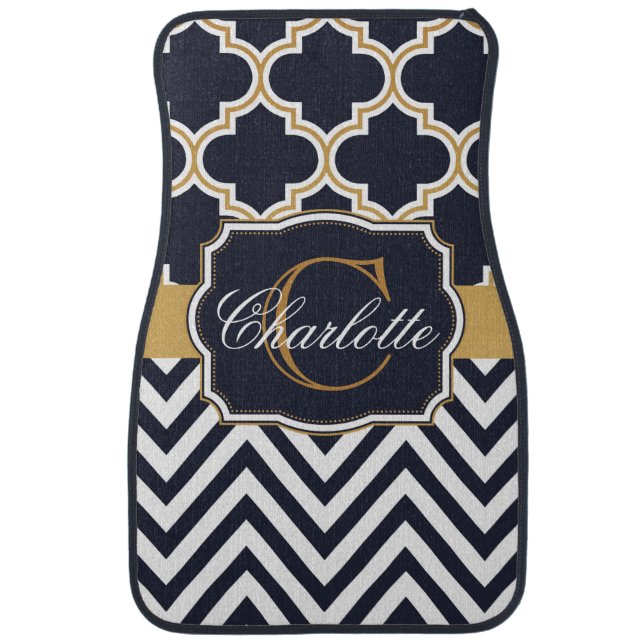 Quatrefoil Chevron Monogram Car Floor Mat (Front)