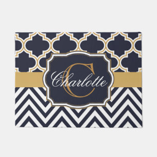 Quatrefoil Chevron Monogram Doormat