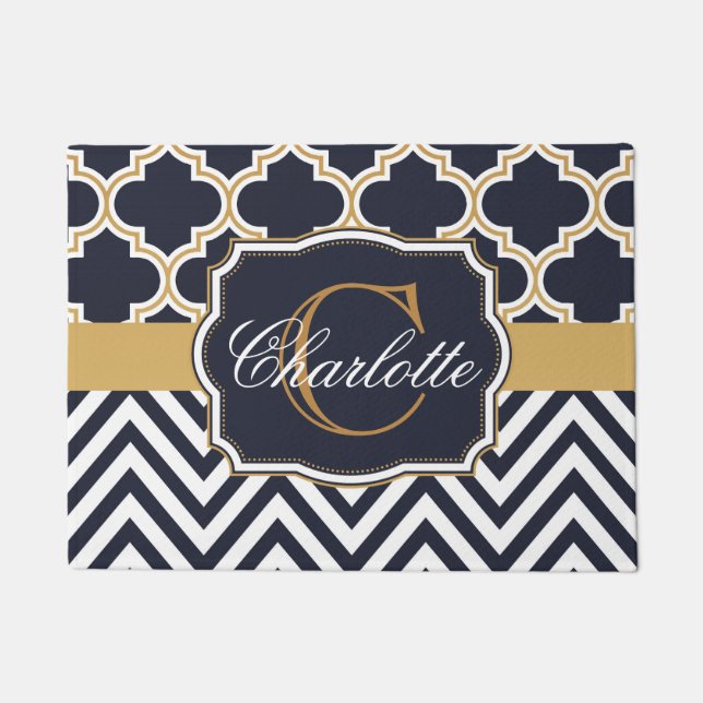 Quatrefoil Chevron Monogram Doormat (Front)