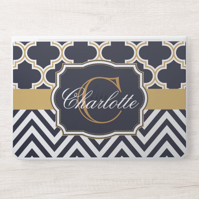 Quatrefoil Chevron Monogram HP Laptop Skin (Front)