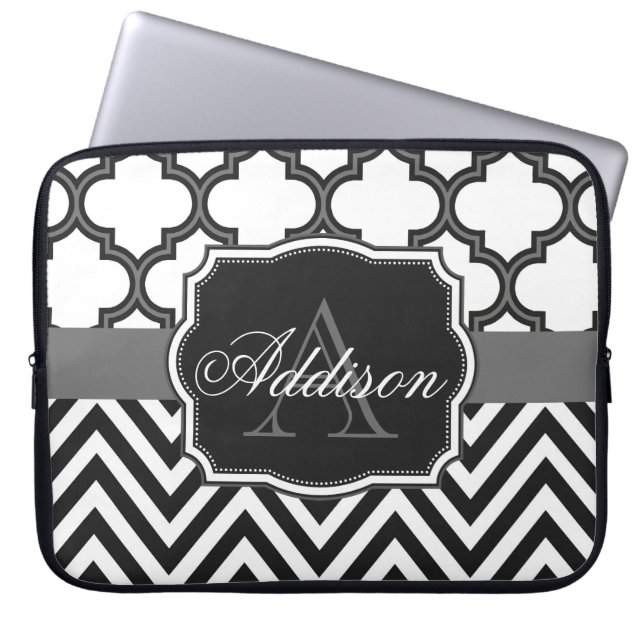 Quatrefoil Chevron Monogram Laptop Sleeve (Front)