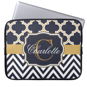 Quatrefoil Chevron Monogram Laptop Sleeve