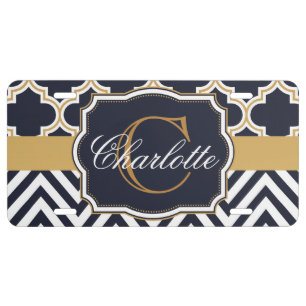 Quatrefoil Chevron Monogram License Plate