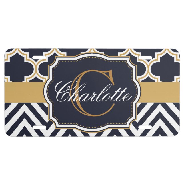 Quatrefoil Chevron Monogram License Plate (Front)