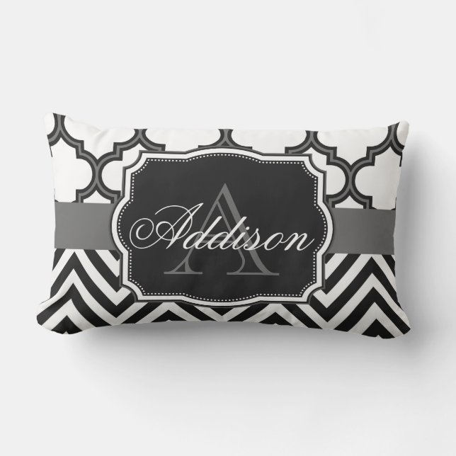 Quatrefoil Chevron Monogram Lumbar Pillow (Front)