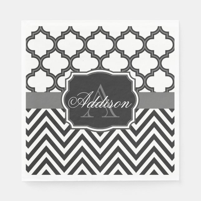 Quatrefoil Chevron Monogram Napkins (Front)