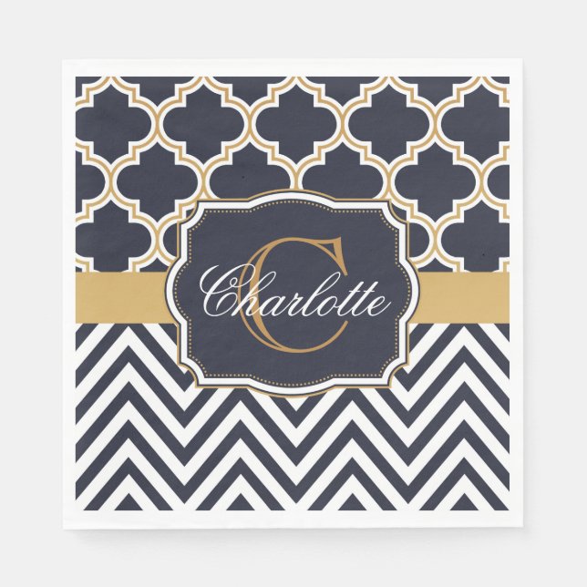 Quatrefoil Chevron Monogram Napkins (Front)