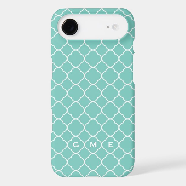 Quatrefoil clover pattern blue teal 3 monogram Case-Mate iPhone case (Back)