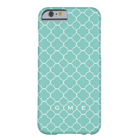 Quatrefoil Clover Pattern Blue Teal 3 Monogram Barely There Iphone 6 C