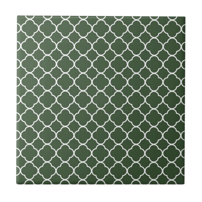 Quatrefoil Clover Pattern: Hunter Green Ceramic Tile (Front)