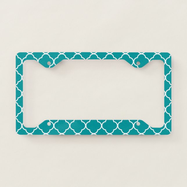 Quatrefoil Clover Pattern: Teal License Plate Frame (Front)
