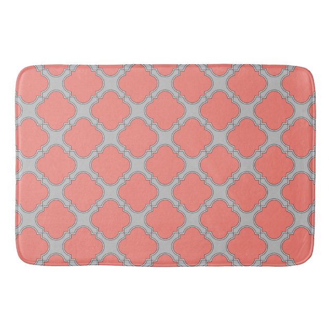 Quatrefoil coral and gray bathroom mat (Front)