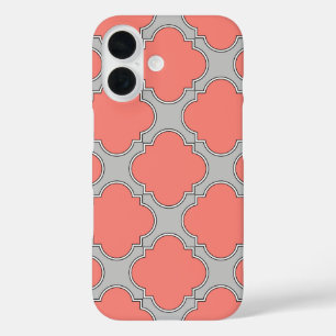 Quatrefoil coral and gray iPhone 16 case