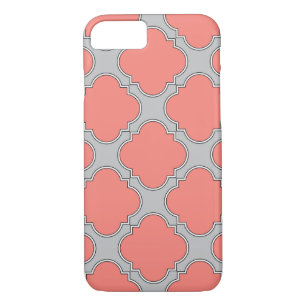 Quatrefoil coral and gray iPhone 8/7 case