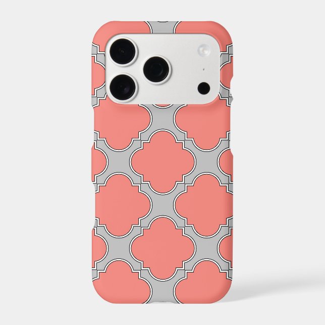 Quatrefoil coral and gray Case-Mate iPhone case (Back)