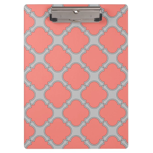 Quatrefoil coral and gray clipboard (Front)