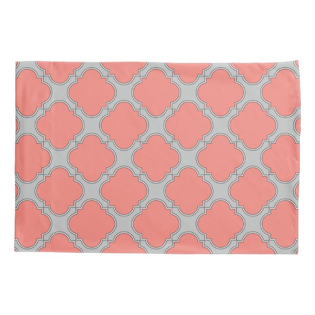 Quatrefoil coral and gray pillow case (Back)