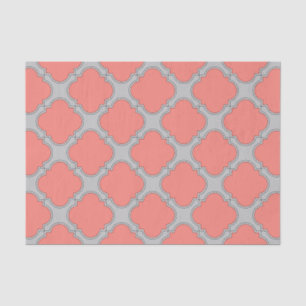 Quatrefoil coral and gray tissue paper