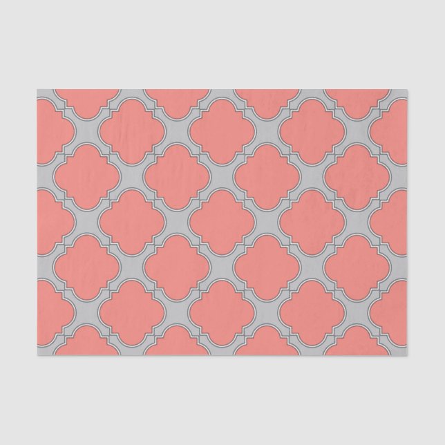 Quatrefoil coral and gray tissue paper (Front)