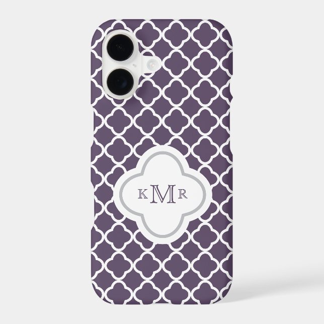 Quatrefoil Eggplant Chic Pattern Stylish Monogram Case-Mate iPhone Case (Back)