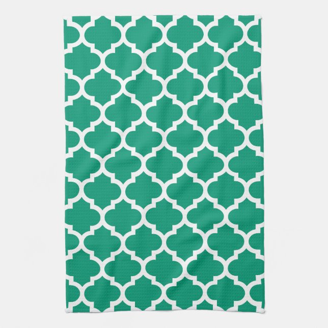 Quatrefoil Emerald Green Kitchen Towels (Vertical)