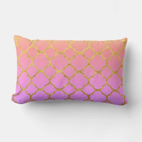 Quatrefoil Foil Pattern Rose Gold Pink Purple 2020 Lumbar Pillow