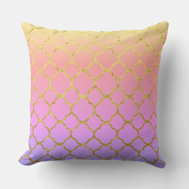 Quatrefoil Foil Patterns Rose Gold Pink Ombre 2020 Outdoor Pillow (Front)