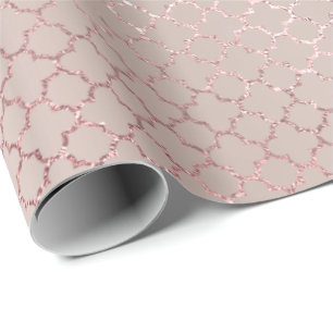 Quatrefoil Glam Pink Rose Gold Blush Bridal Shiny Wrapping Paper