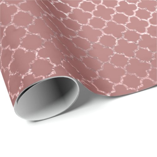 Quatrefoil  Glam Pink Rose Gold Blush Glass Shiny Wrapping Paper