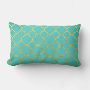 Quatrefoil Gold Patterns Teal Blue Seafoam Green Lumbar Pillow