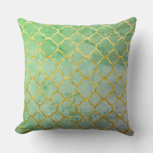 Quatrefoil Gold Teal Rustic Seafoam Green Vintage Throw Pillow
