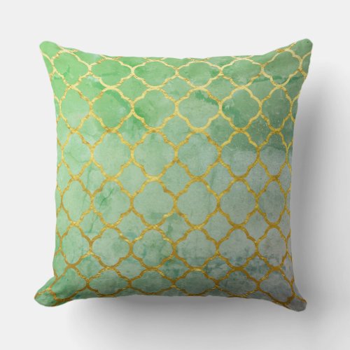 Quatrefoil Gold Teal Rustic Seafoam Green Vintage Throw Pillow