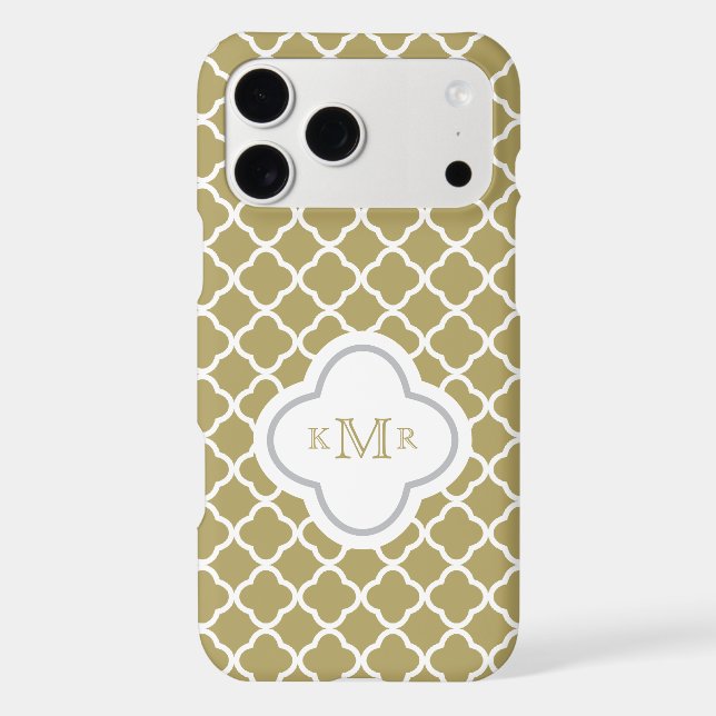 Quatrefoil Gold White Pattern Stylish Monogram Case-Mate iPhone Case (Back)