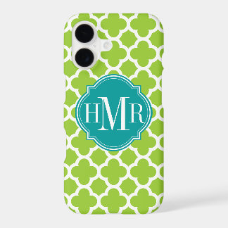 Quatrefoil Green and White Pattern Monogram iPhone 17 Case