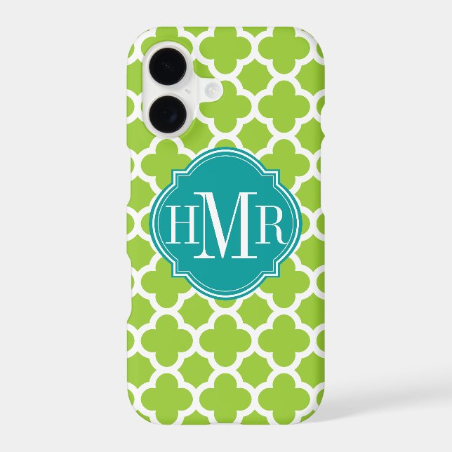 Quatrefoil Green and White Pattern Monogram Case-Mate iPhone Case (Back)