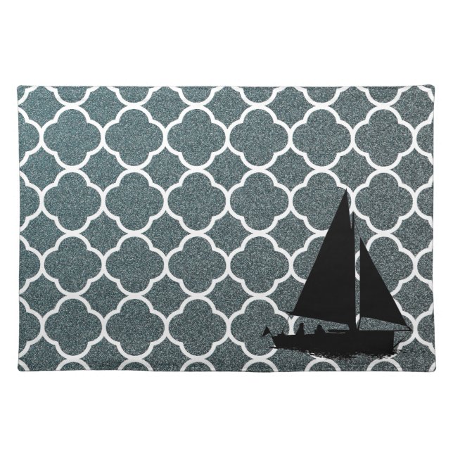 Quatrefoil Grey Sail boat "Lighthouse Route" Cloth Placemat (Front)