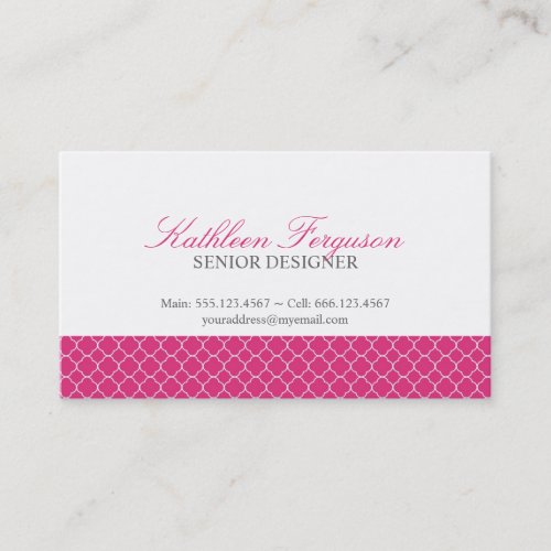 Quatrefoil hot pink clover modern pattern business cards