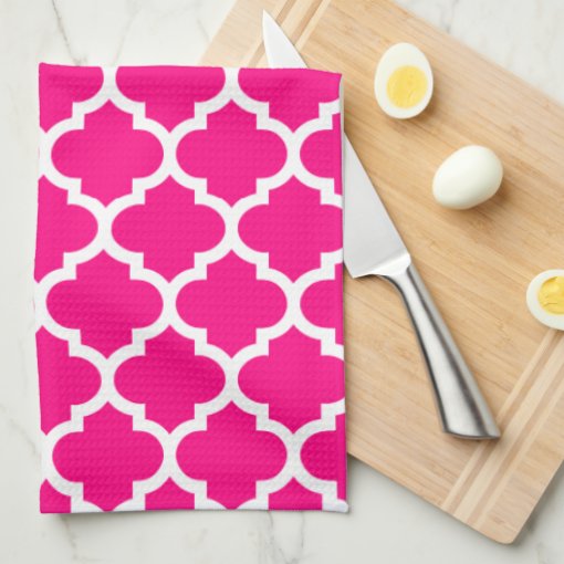 Quatrefoil Hot Pink Kitchen Towels | Zazzle