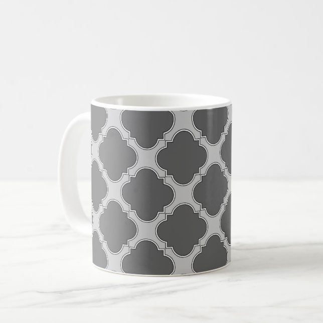 Quatrefoil in shades of gray coffee mug (Front Left)