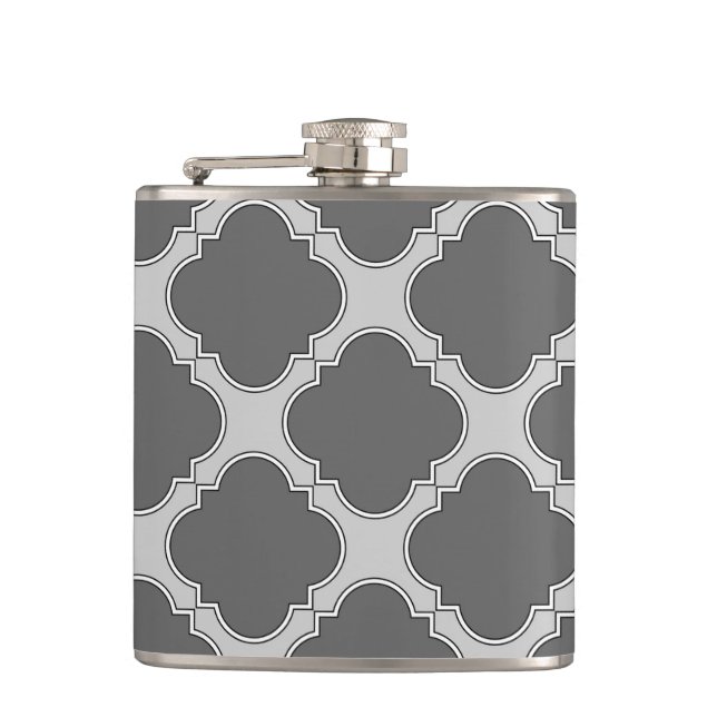 Quatrefoil in shades of gray flask (Front)