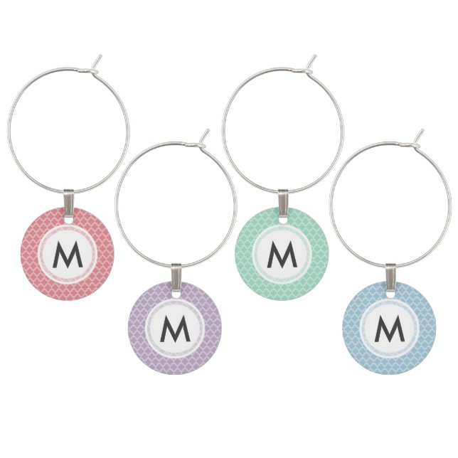 Quatrefoil Initial Custom Set of 4 Wine Charms (Staggered)